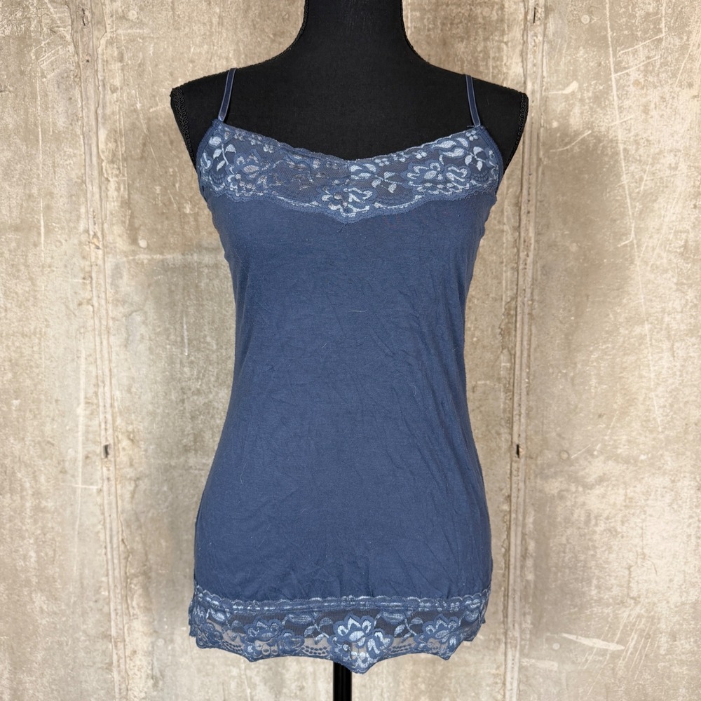 Maurices summer Small Navy Blue Lace Trim Cami Adjustable Strap Tank Top